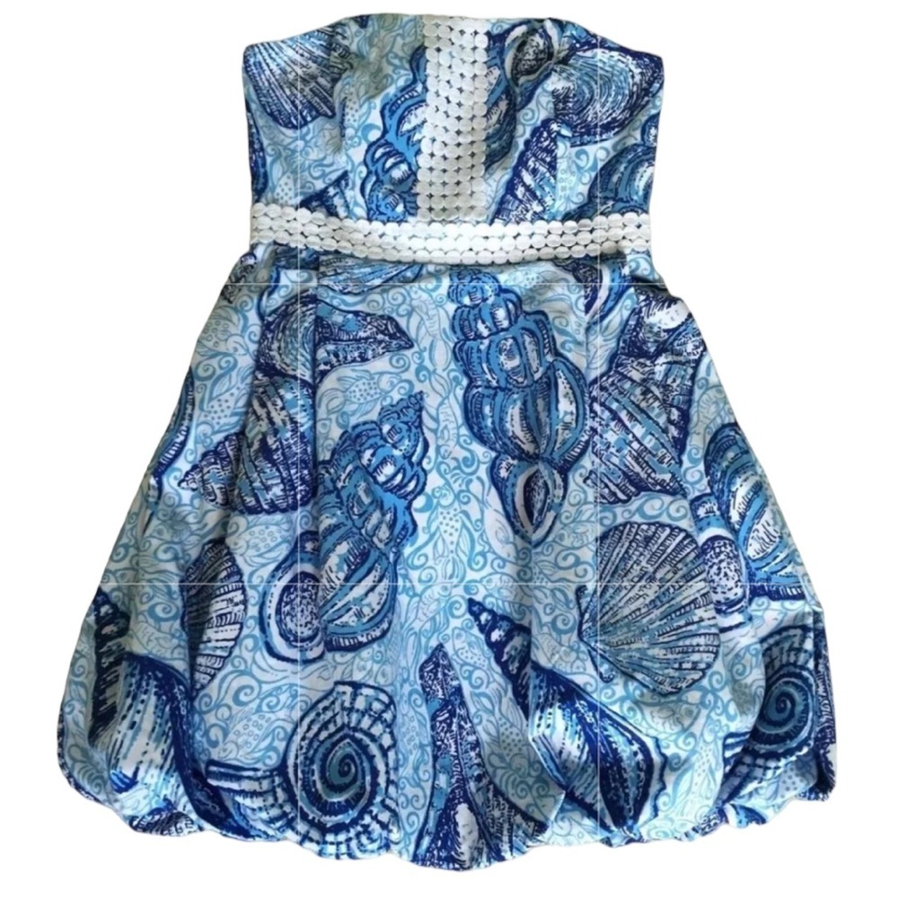 LILLY PULITZER REGENCY BUBBLE DRESS TRUE BLUE STUFFED SHELLS PRINT Size 4